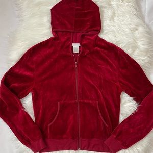 Y2K vintage red velour zip up hoodie
